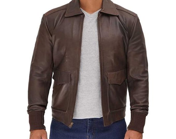 Brown 100% Genuine Sheepskin Leather Jacket Men - Handmade Retro Cafe Racer Biker Bomber Jacket, Native American Motorcycle Jacket - Zipper