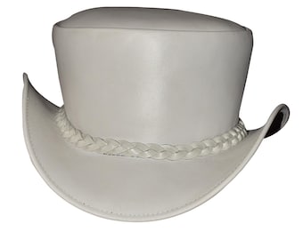 Handcrafted Brown Leather Cowboy Top Hat  Vintage Western boho style Hats for Men & Women