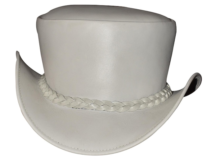 Handcrafted Brown Leather Cowboy Top Hat  Vintage Western boho style Hats for Men & Women