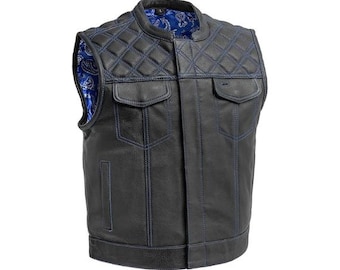 Black Mens Leather Vest - Classic Native American Rider Biker Vest | Hunt Club Vintage Denim motorcycle vest | Western Cowboy Vest Waistcoat