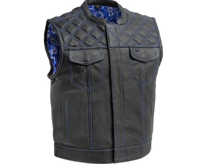 Black Mens Leather Vest - Classic Native American Rider Biker Vest | Hunt Club Vintage Denim motorcycle vest | Western Cowboy Vest Waistcoat