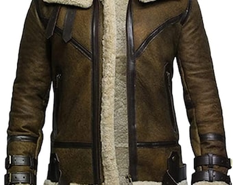 Men's Shearling  handmade sheepskin Leather jacket B3 Bomber Jacket Vintage Aviator Coat