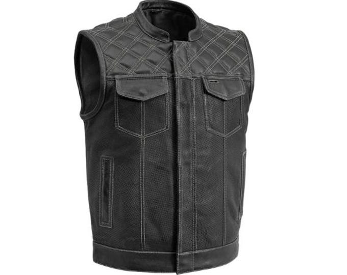 Black Mens Leather Vest - Classic Native American Biker Rider Vest | Hunt Club Vintage Denim motorcycle vest | Western Cowboy Vest Waistcoat