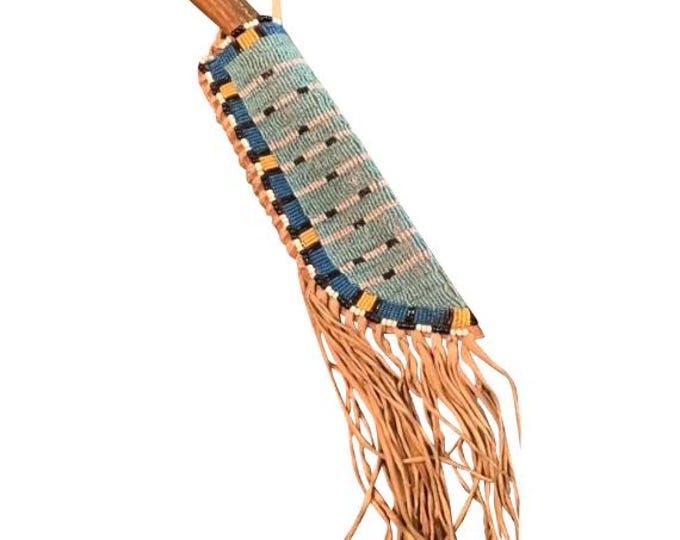 Antique Native American Sioux Tribe Leather Knife Cover - Vintage Handmade Fringe Leather Knife Sheath, Indian Beaded Leather knives Cover