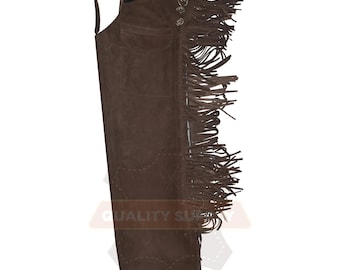 Handmade Western Chaps for Bull Riding Chaps Men and Women Trail Riding Chaps with Fringes Rodeo Leather Shotgun Chaps for Horse Lovers