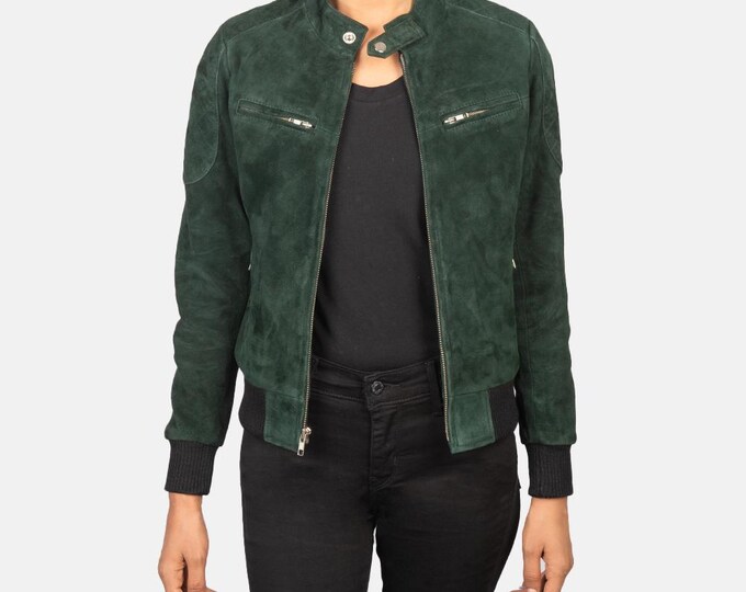 Women Genuine Trucker Suede Leather Jacket - Handmade Retro Cafe Racer Biker Jacket, Vintage Native American Party Motorcycle Bomber Jacket