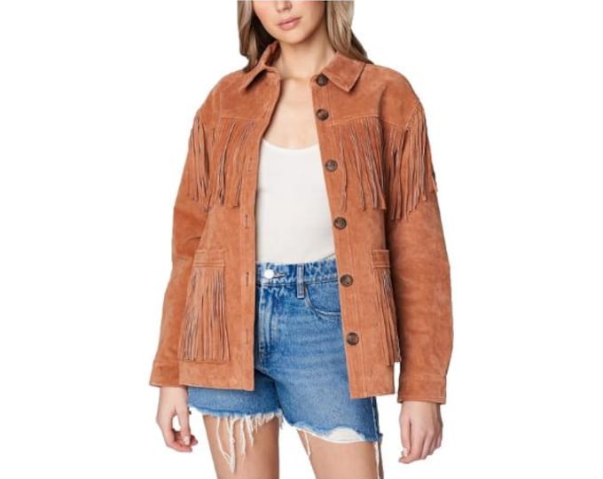 Traditional Western Cowlady 100% Genuine Brown Suede Leather Jacket Women | Native American Ladies Tassels Fringe Cowgirl Jacket