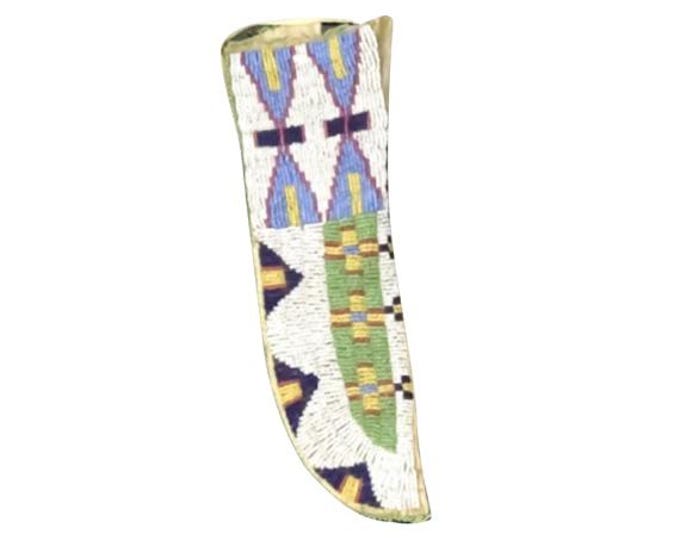 Antique Native American Sioux Tribe Leather Knife Cover - Vintage Handmade Knife Leather Sheath, Indian Hide Beaded knives Leather Cover