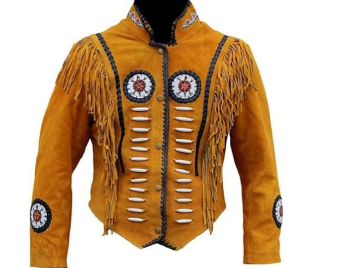 Traditional Western 100% Genuine Brown Suede Leather Jacket Women Cowlady Native American Lady Tassels Beaded & Fringe Cowgirl Jacket
