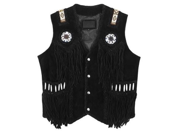 Black Traditional Men Western Suede Leather Vest - Classic