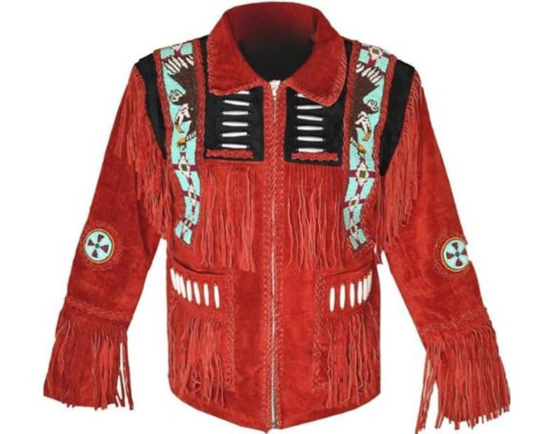Men Red Western Suede Leather Jacket | Classic Buckskin Traditional ...