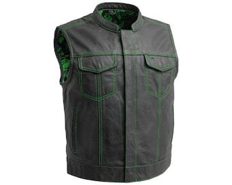 Mens Leather Vest Black - Classic Native American Rider Biker Vest | Hunt Club Denim Vintage motorcycle vest | Western Cowboy Vest Waistcoat