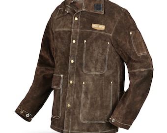Cowhide Leather Welding Jacket Flame-Resistant Heavy Duty Welders Jacket (S-3XL)