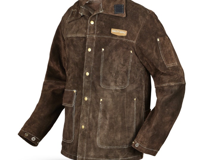 Cowhide Leather Welding Jacket Flame-Resistant Heavy Duty Welders Jacket (S-3XL)