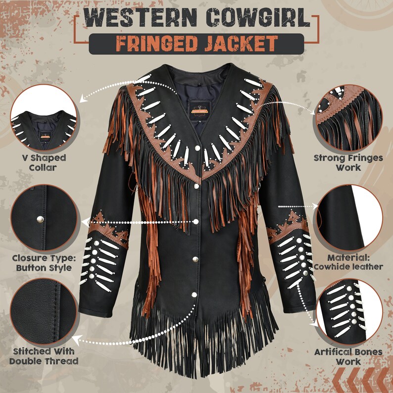 Traditional Cowlady 100% Genuine Western Cowhide Leather Jacket Women ...