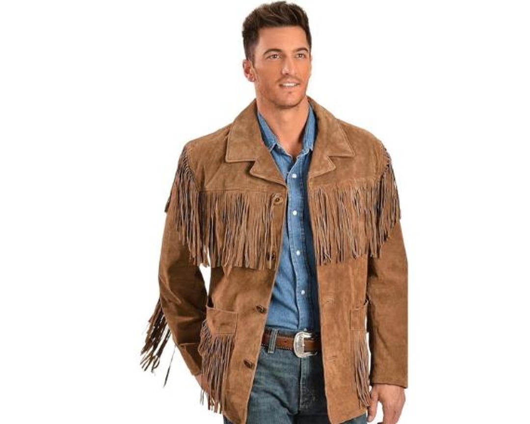 New Men’s Brown Cowboy Buckskin Leather Jacket main image 1