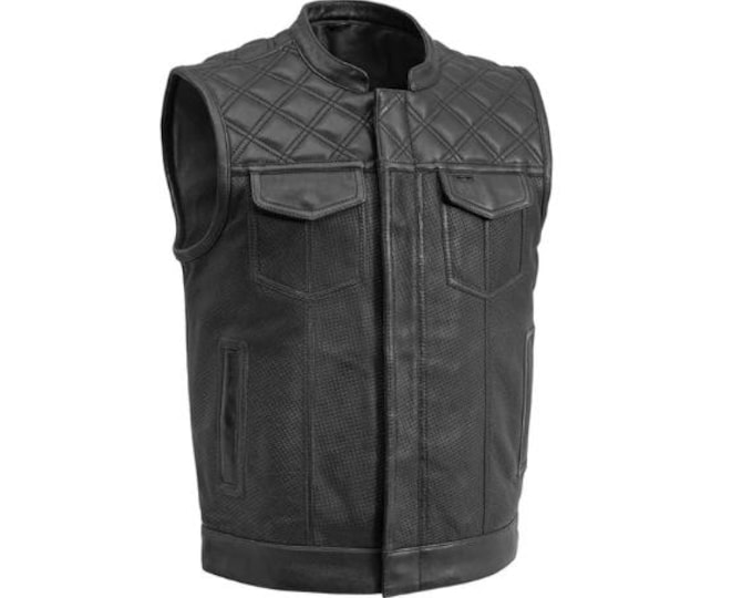 Black Mens Leather Vest - Classic Native American Rider Biker Vest | Hunt Club Vintage Denim motorcycle vest | Western Cowboy Vest Waistcoat
