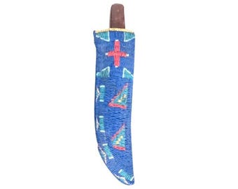 Native American Antique Sioux Tribe Leather Knife Cover - Vintage Handmade Knife Leather Sheath, Indian Hide Beaded knives Leather Cover