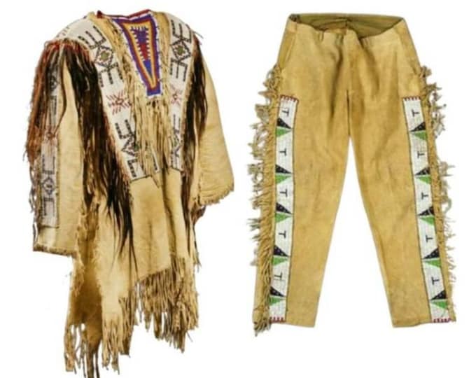 Handmade Plains Style Beaded Leather War Shirt and Pants for Powwow & Festival Wear