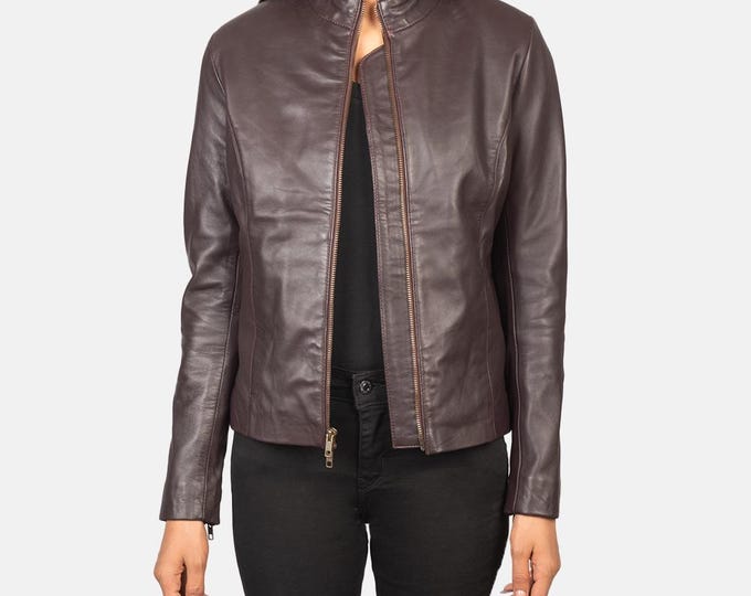 Brown Women Genuine Trucker Leather Jacket - Handmade Vintage Cafe Racer Biker Jacket, Native American Bomber Motorcycle Jacket - Zipper