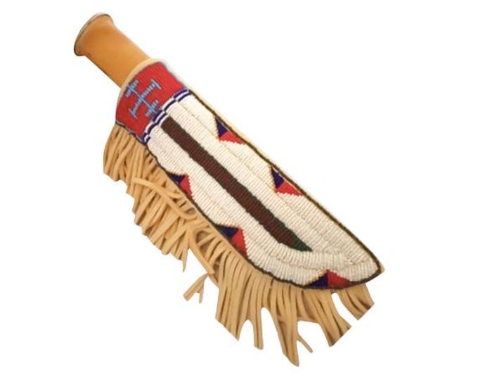 Antique Native American Sioux Tribe Leather Knife Cover - Vintage Handmade Knives Leather Sheath, Indian Fringes Beaded Knife Leather Cover
