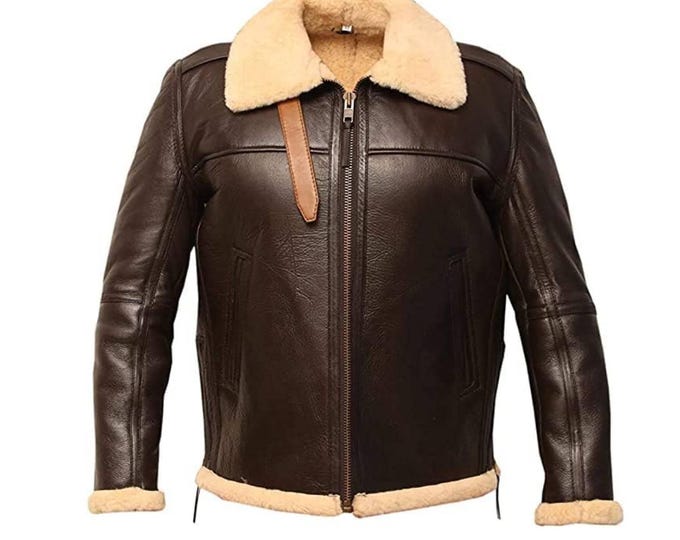 Men's  head made Shearling Leather  Vintage Aviator Coat  RAF B3 Bomber Jacket