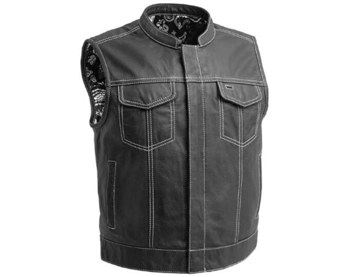 Mens Leather Vest Black - Classic Native American Rider Biker Vest | Hunt Club Denim Vintage motorcycle vest | Western Cowboy Vest Waistcoat