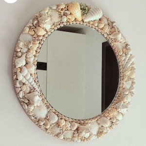 Handmade Seashell Mirror | Coastal Wall Decor | Wedding Gift | Beach Theme Round Mirror | Boho Shell Mirror | Ocean Inspired Home Decor