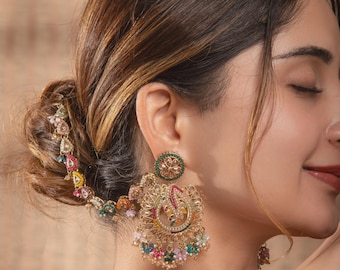 Statement Indian Earrings | Heavy Bridal Jhumka Earrings | Ethnic Wedding Jewelry | Boho Statement Earrings | Festive Party Wear Accessories