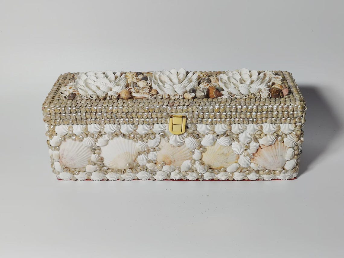 Seashell Jewelry Box | Handmade Coastal Trinket Box | Beach Decor ...