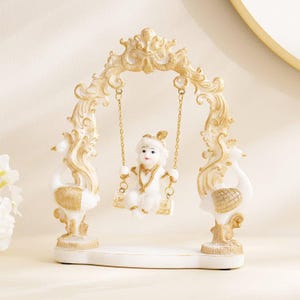 Baby Krishna gungstaty | Laddu Gopal-idol, vitguldsfigurin Mandir-dekor