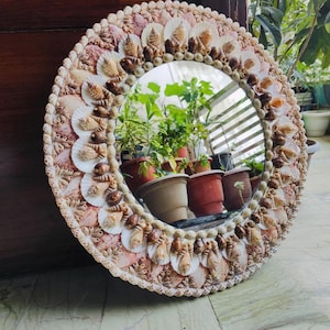 Handmade Seashell Mirror | Coastal Wall Decor | Wedding Gift | Beach Theme Round Mirror | Boho Shell Mirror | Ocean Inspired Home Decor