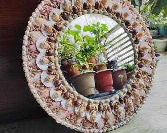 Handmade Seashell Mirror: Coastal Boho Wall Decor