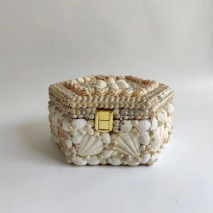 Handmade Seashell Jewelry Box: Coastal Beach Decor Trinket Box