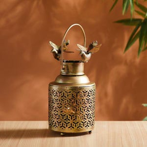 Rustic Bird Lantern Candle Holder – Antique Brass Hanging Lantern, Boho Home Décor, Tealight Holder, Christmas Gift, Outdoor Table Decor