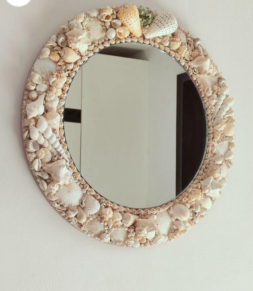 Handmade Seashell Mirror: Coastal Boho Wall Decor