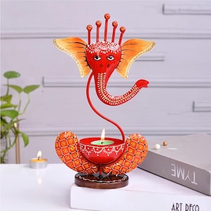 Handcrafted Lord Ganesha Tealight Candle Holder | Indian Home and Mandir Decor and Gift | Wedding & Diwali Gift |Metal Art Ganpati Showpiece