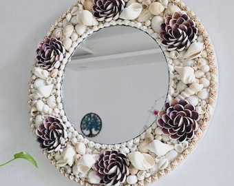 Seashell Wall Mirror, Coastal Home Decor, Handmade Beach Mirror, Nautical Round Wall Mirror, Ocean Inspired Seashell Art