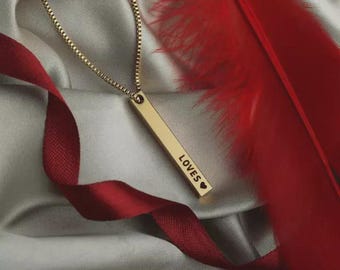 Personalized Bar Necklace, Custom Vertical Pendant, Gold Name Necklace, Engraved Jewelry Gift for Women Men, Minimalist Custom Pendant