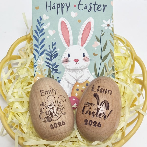 2025 Engraved Wooden Easter Egg Shaker,Wooden Musical Egg Shaker,Easter Keepsake,1st Easter Gift,Easter Basket Stuffers,Easter Gift for Kids