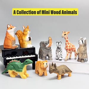 Hand-Carved Wooden Animal Figurine-Wooden Fox,Squirrel,Elephant,Zebra,Giraffe,T-Rex,Bear,Rhinoceros,Raccoon,Desk Ornament,Animal Lovers Gift