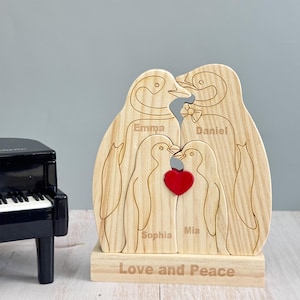Custom Wooden Penguin Family Puzzle,Engraved Penguin Puzzle,Personalized Mother&#39;s Day Gift,Father&#39;s Day Gift,Wooden Puzzle Gift,Desk Decor