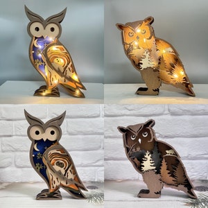 Hand-carved Wooden 3D Owl with Lights,Saw Whet Owl,Wooden Animals Light,Bedroom Decor,Desk Decor,Owl Night Light,Birthday Gift,Xmas gift