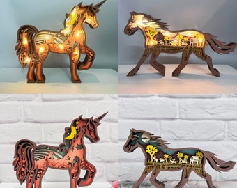 Custom Wooden 3D Horse/Unicorn with LED Light,Engraved Name Wooden Animals Decor,Kids Bedroom Decor,Animal Light,Birthday Gift,Gift for kids