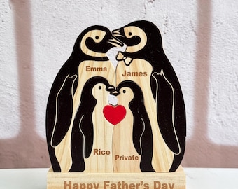 Rompecabezas de madera personalizado de la familia de pingüinos, rompecabezas de pingüinos grabado, regalo personalizado para el Día de la Madre, regalo para el Día del Padre, regalo de rompecabezas de madera, decoración de escritorio