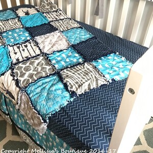 Rustic Arrows Woodland Deer Tribal Navy Turquoise & Grey Baby Nursery Crib Bedding Set made with Designer Fabrics MADE To ORDER image 2