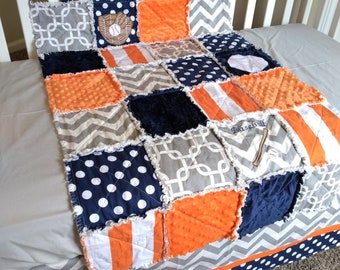 Navy and orange crib bedding deals