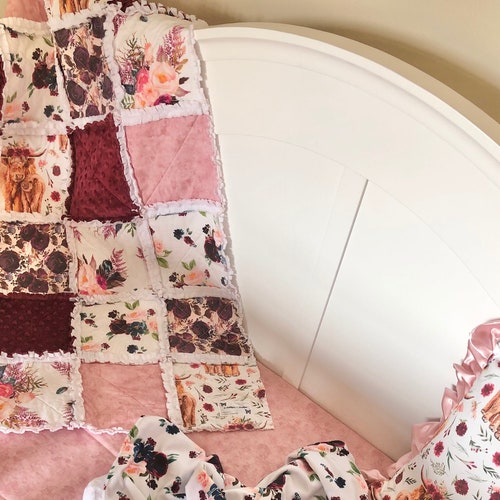 Baby Girl Floral Crib Bedding Set Highland Cow Nursery Etsy