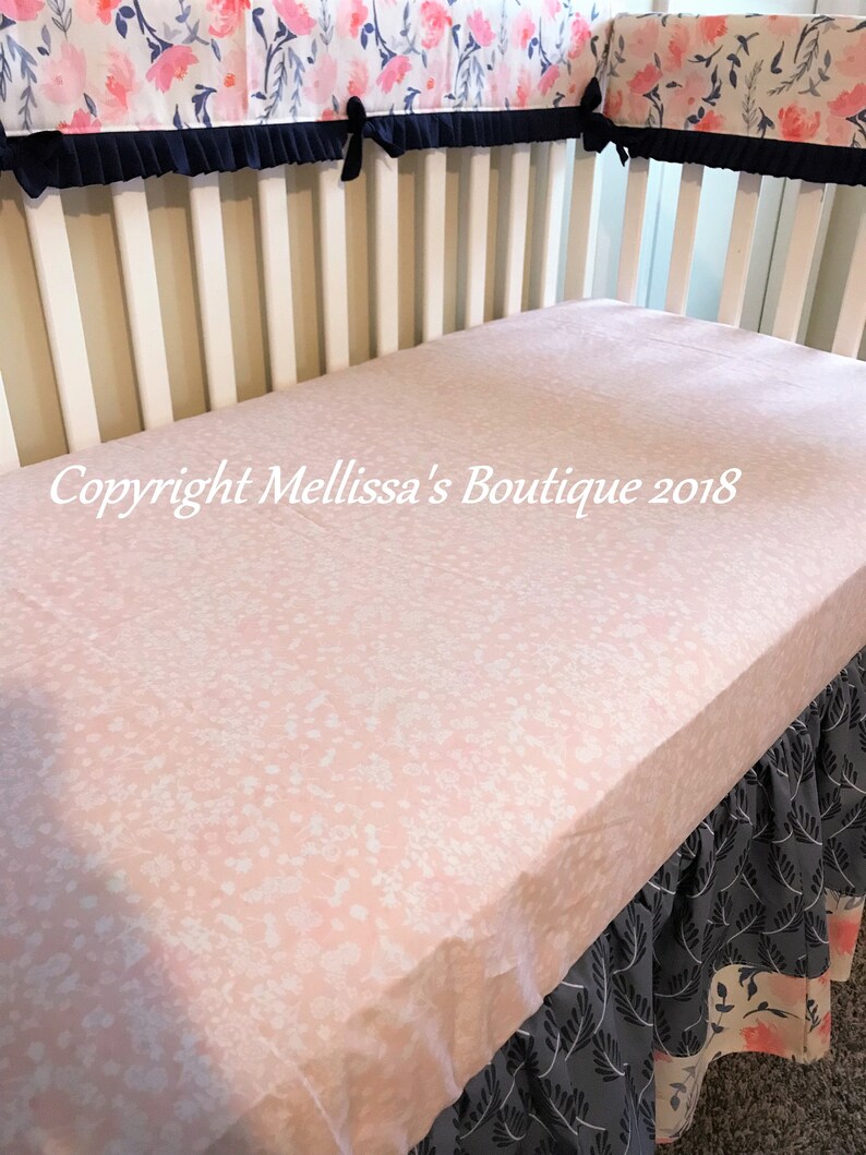 Blush Pink Coral & Navy Floral Baby Nursery Crib Bedding Set Etsy