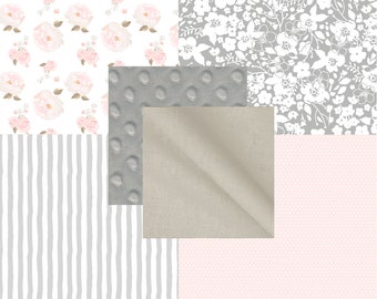 Blush Pink Grey & Linen Floral Indy Blooms Water Color Flowers Baby Girl Nursery Crib Toddler Bedding Choose and Customize MADE to ORDER